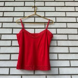 Apostrophe Red Lace Trim Beaded Cami Tank Top Medium M 8-10 Y2K Lingeriecore